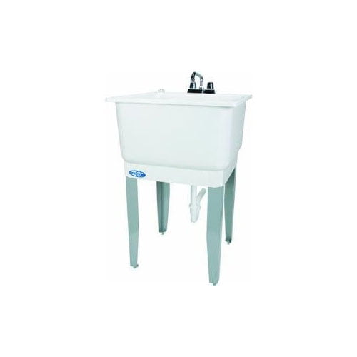 White One Size Mustee 14CP Polypropylene Freestanding Tub Utility Sink with Drain and Faucet 